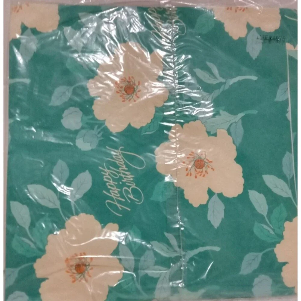 Vintage Hallmark Birthday Wrapping Paper 2 Sheet 1 Ft. X 28 Inches Green White